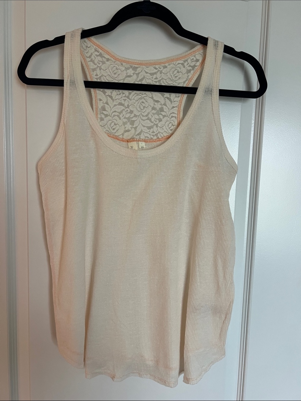 Light peach Lace-Back Tank Top - Women's Soft Ribbed Tank